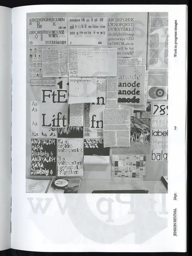 Jenson Revival type specimen and documentation (slide 11), editorial, technical, monochrome