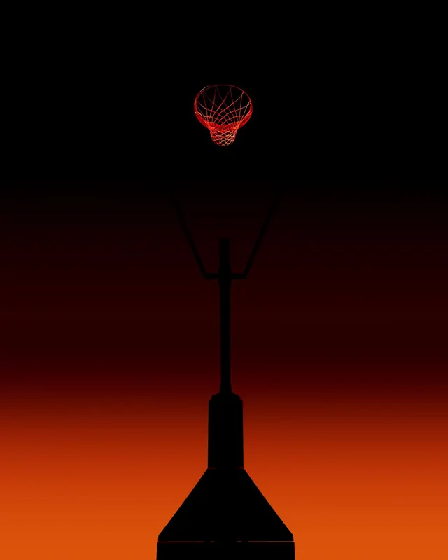 Neon basketball hoop with gradient background, minimalist, 3d-render, warm