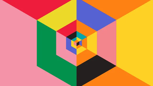Isometric color geometry composition, geometric, abstract, vibrant