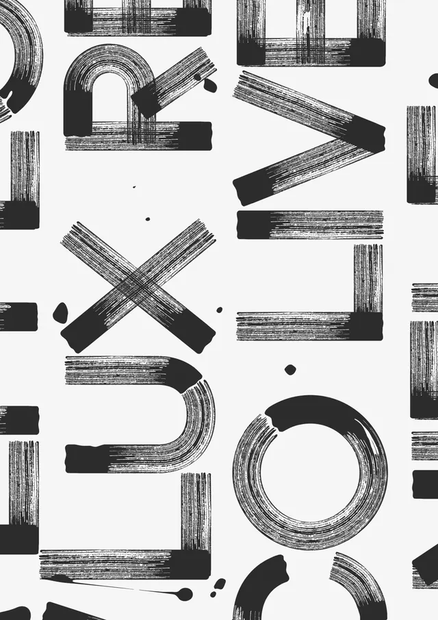 Abstract hand-drawn letterform composition, line-art, abstract, monochrome
