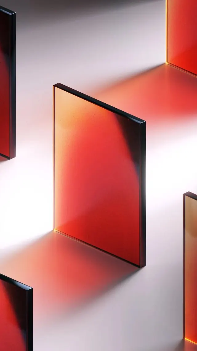Tilted 3D rendered boxes with red gradient, 3d-render, gradient-heavy, warm