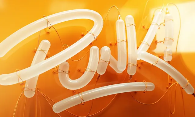 Neon tube art installation with flowing curves, 3d-render, playful, vibrant