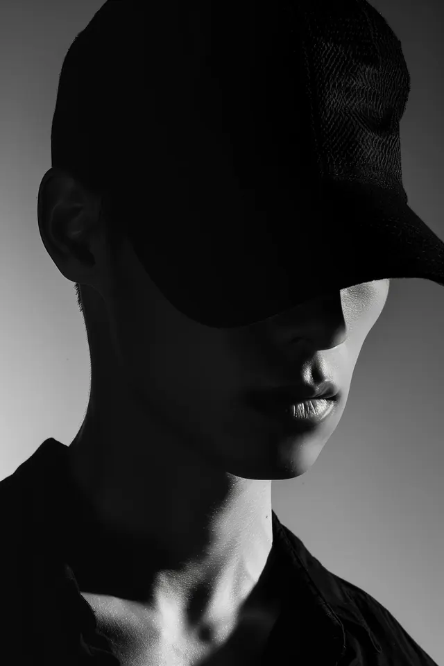 Monochromatic portrait with geometric overlap, monochrome, geometric, dark