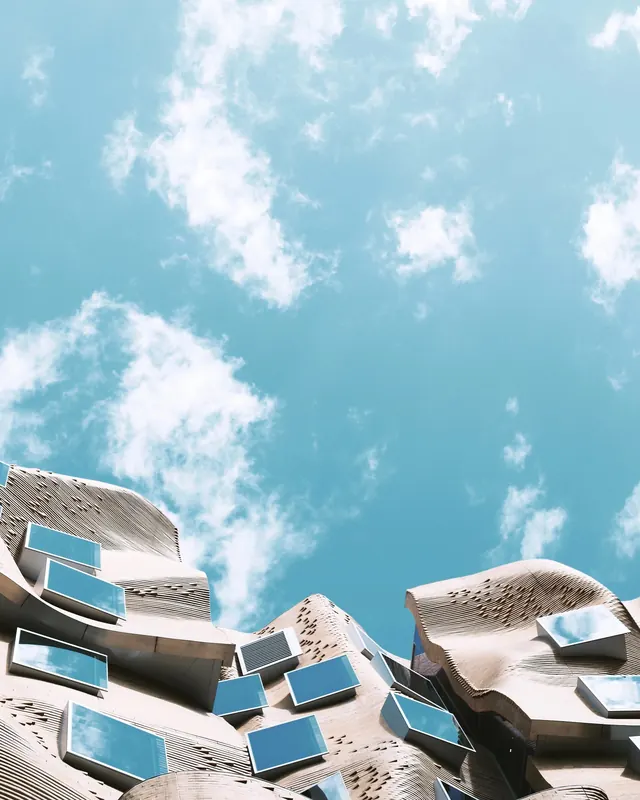 Cloudscape and Hardware Composition, maximalist, geometric, vibrant
