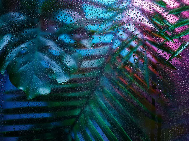 Iridescent Tropical Foliage, gradient-heavy, maximalist, vibrant