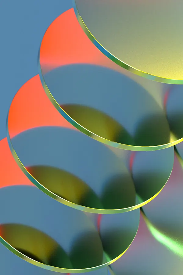 Stacked frosted glass discs, 3d-render, glassmorphism, cool