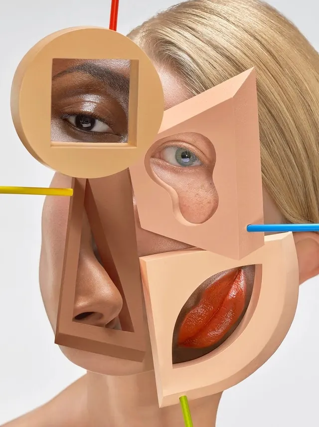 Abstract Geometric Portrait Collage, abstract, geometric, warm