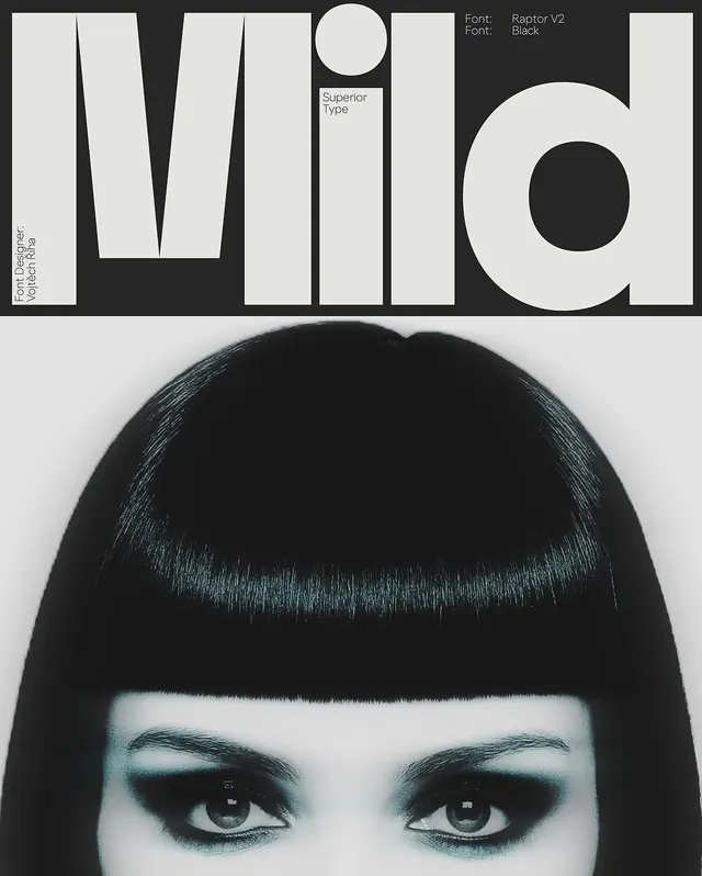 Mild bold typography poster with portrait, minimal, editorial, dark