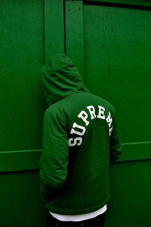 Green Hoodie with White Text, minimal, monochrome, dark