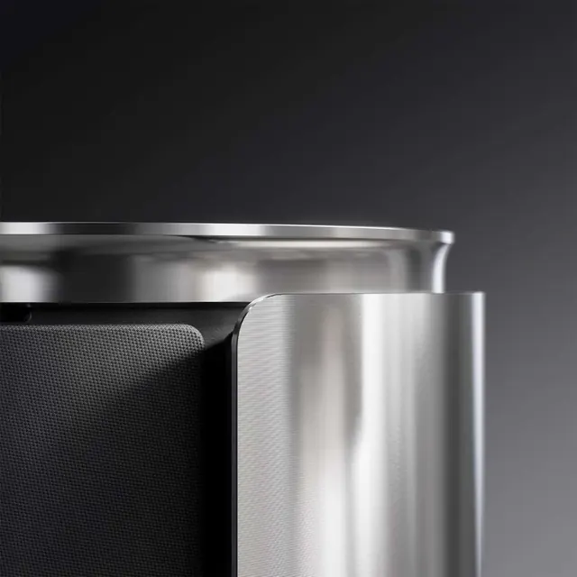 Brushed metal speaker corner macro, minimal, technical, dark