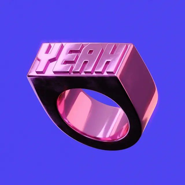Pink YEAH signet ring 3D render, 3d-render, maximalist, vibrant