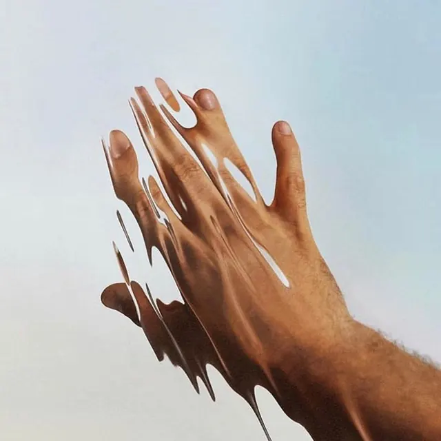 Melting hand liquid distortion graphic, abstract, minimal, light