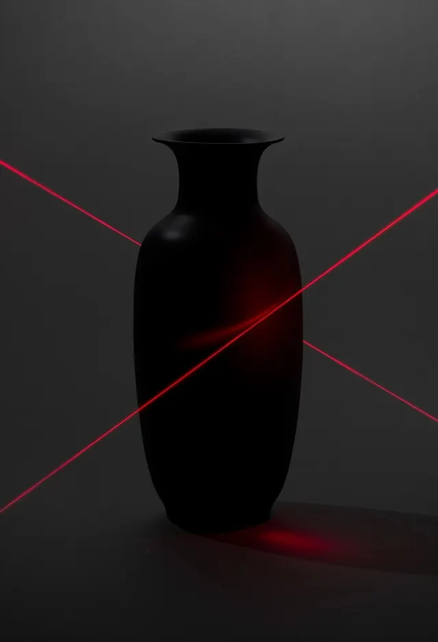 Dark Vase with Red Laser Lines, minimal, dark-mode, dark