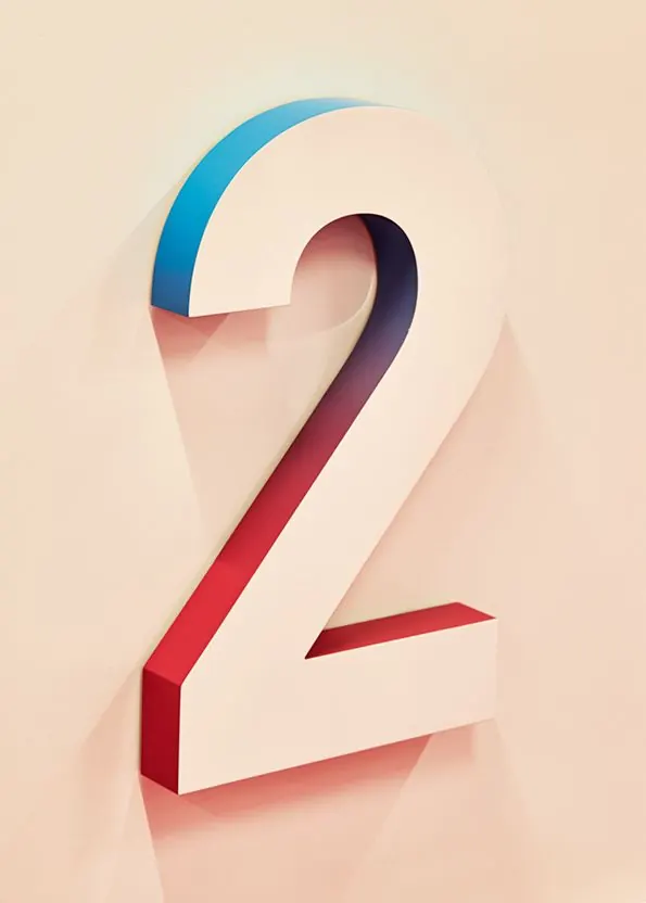 3D Number Two Graphic, 3d-render, minimal, light
