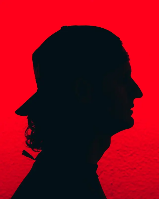 Red Silhouette Portrait, minimal, high-contrast