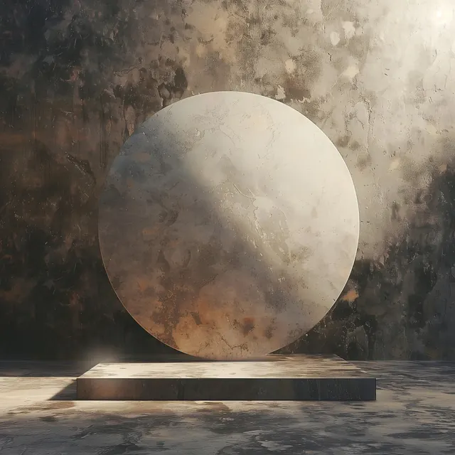Brutalist disc and plinth render, brutalist, 3d-render, muted