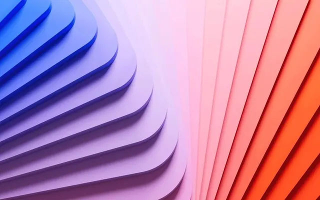 Fanning gradient card stack, 3d-render, gradient-heavy, gradient