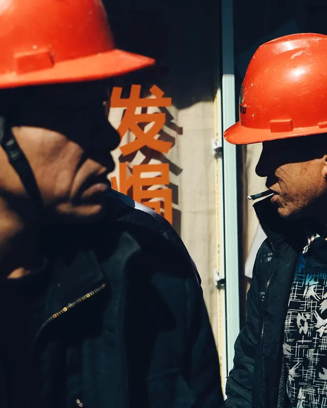 Construction Worker Portrait, photographic, dark-mode, dark