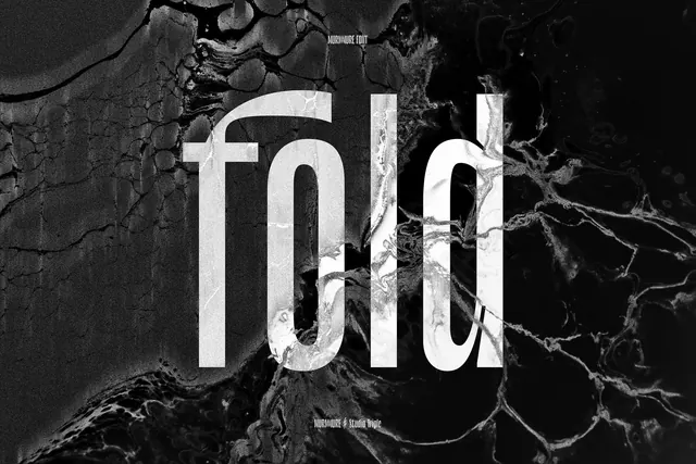 Fold type on marbled monochrome texture, editorial, abstract, monochrome