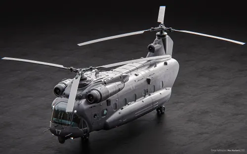 Charcoal cargo helicopter 3D render, 3d-render, technical, dark