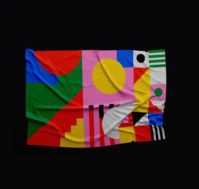 Bauhaus geometric scarf on black, geometric, retro, vibrant