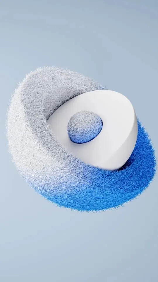 Abstract 3D looped form with fuzzy texture, minimal, 3d-render, light