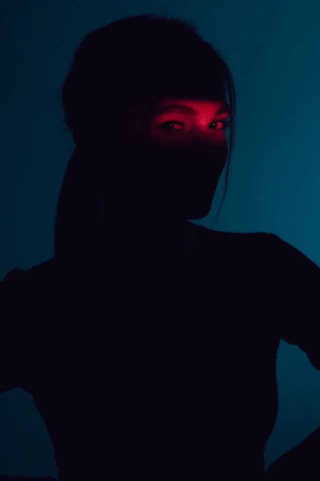 Cybernetic Portrait with Red Eyes, dark-mode, abstract, dark