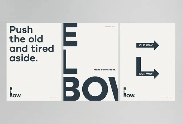 ELBOW Branding Identity, minimal, swiss, monochrome