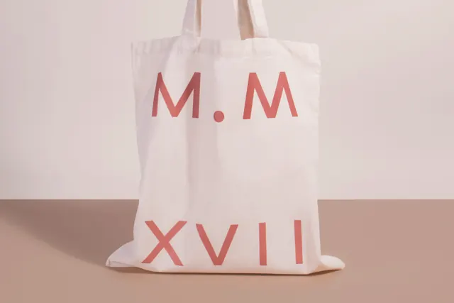 M.M. XVII Tote Bag Design, minimal, editorial, high-contrast