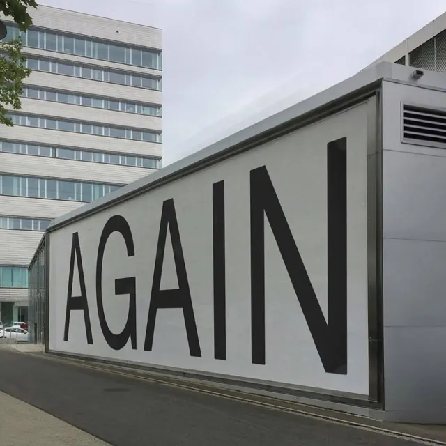 AGAIN Large Scale Typography, minimal, brutalist, high-contrast