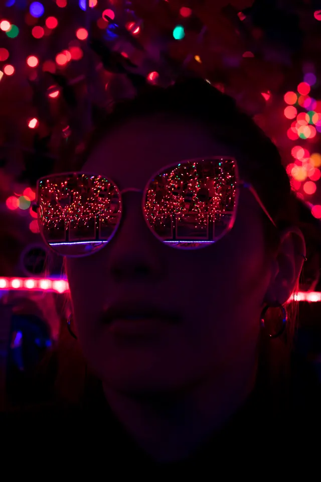 Person with Sparkling Sunglasses, dark-mode, abstract, dark