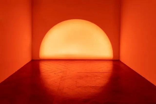Glowing Orange Sphere Interior, minimal, geometric, vibrant