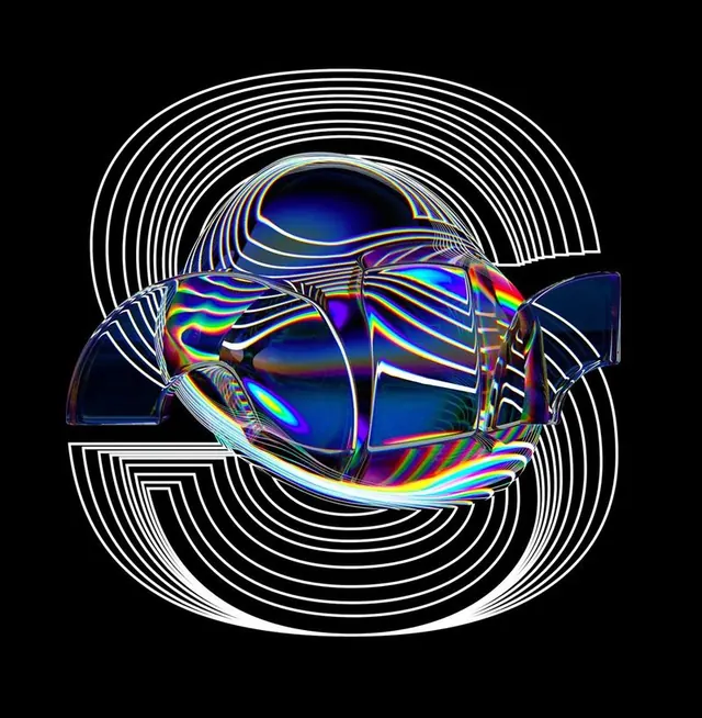 Iridescent Abstract Graphic, 3d-render, neo-brutalist, high-contrast