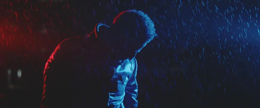 Cinematic Portrait in Rain, dark-mode, dark
