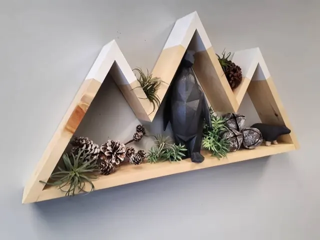 Geometric Wood Shelf Display, minimal, organic, light