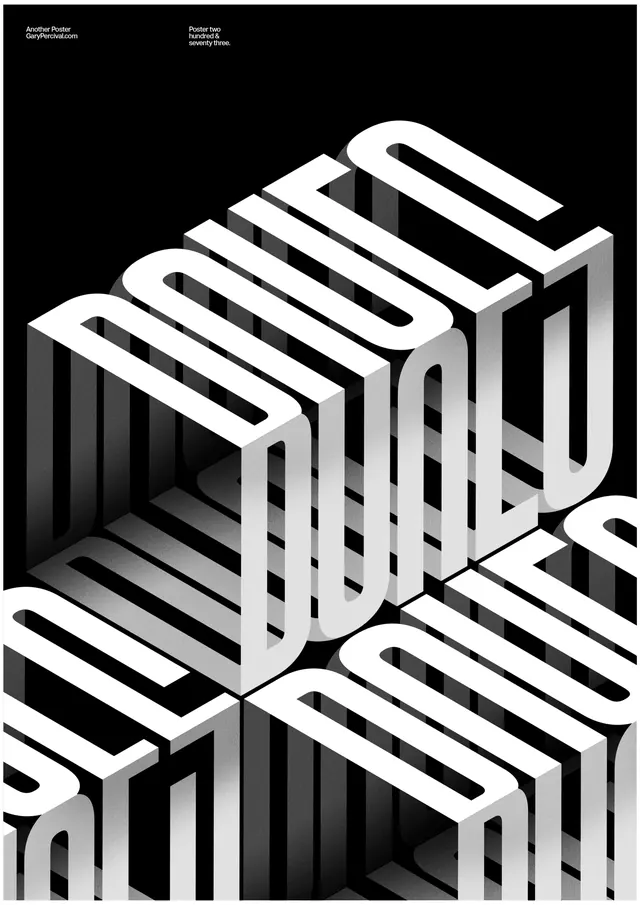 3D Isometric Typography, minimal, geometric, monochrome