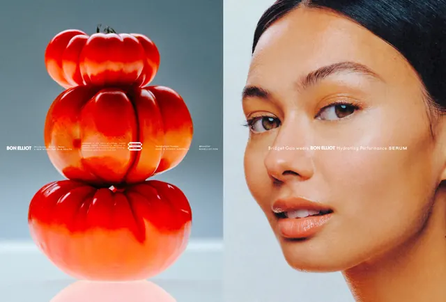 Red Fruit and Portrait Composition, minimal, photographic, vibrant