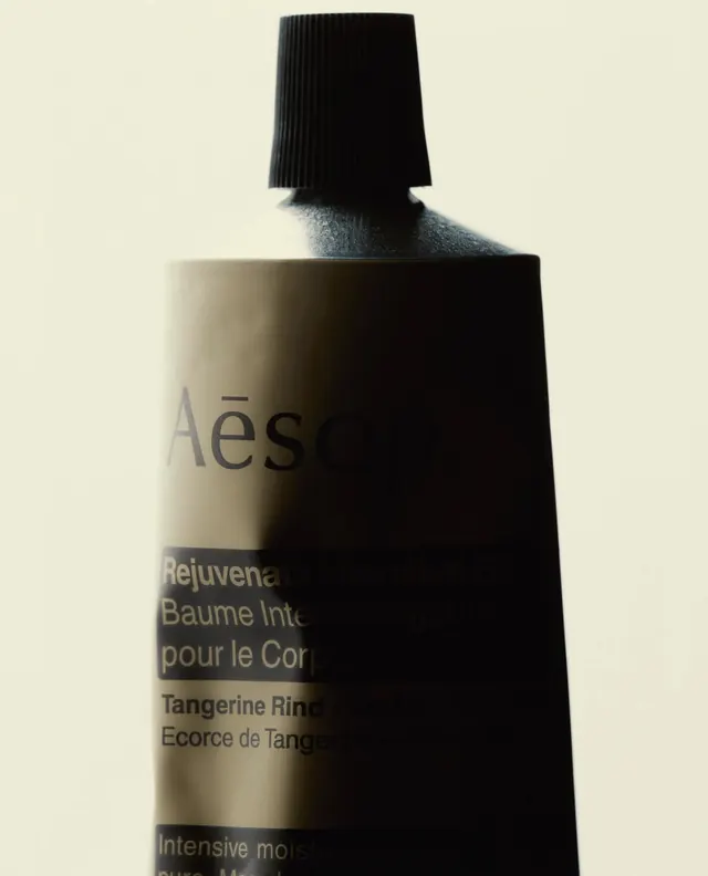 Aesop Skincare Product Packaging, minimal, luxury, dark