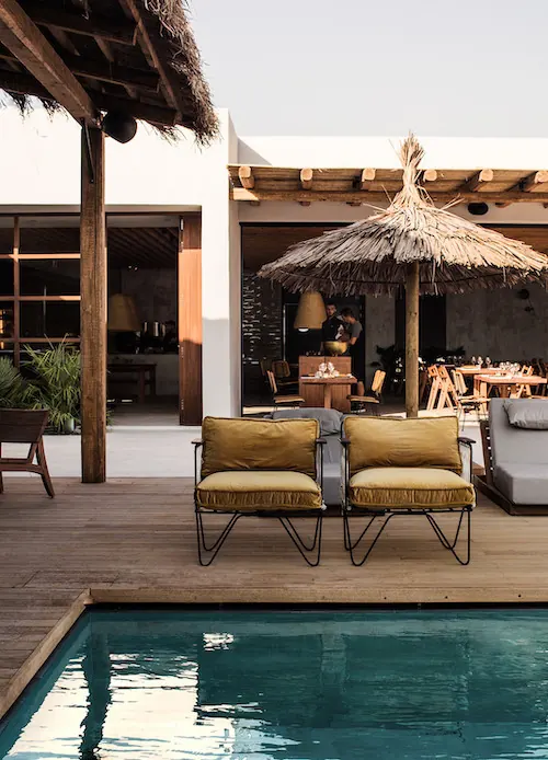 Outdoor Lounge and Pool Area, luxury, photographic, warm