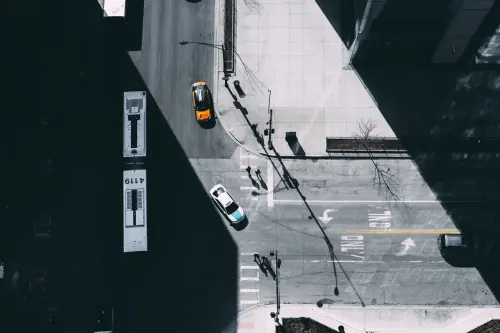 Urban Streetscape Aerial View, minimal, monochrome, monochrome