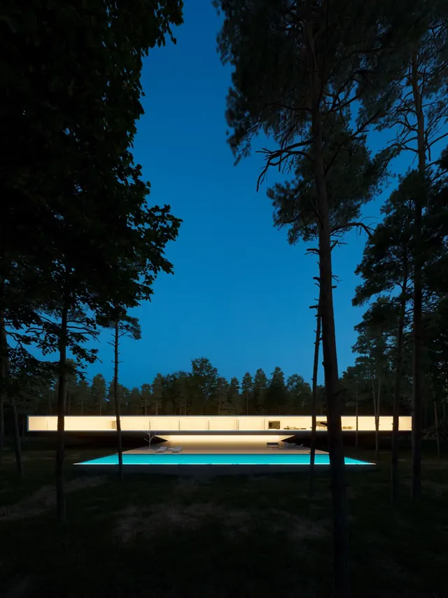 Modernist Poolside Architecture, minimal, luxury, dark