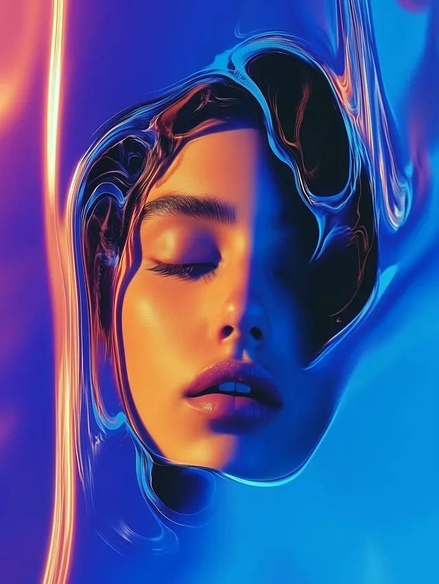 Liquid Chrome Portrait, y2k, gradient-heavy, vibrant