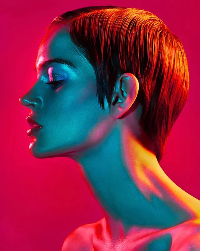 Neon Portrait Study, gradient-heavy, abstract, vibrant