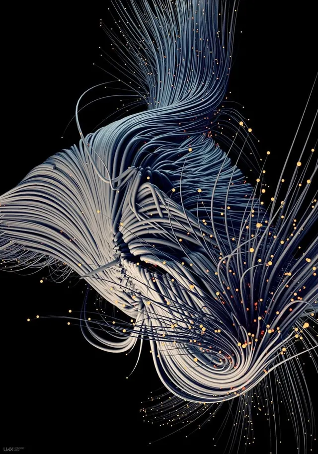 Abstract Fluid Line Art, minimal, geometric, dark