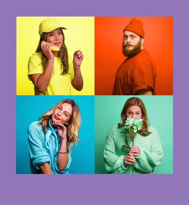 Portrait Collage Grid, maximalist, flat, vibrant