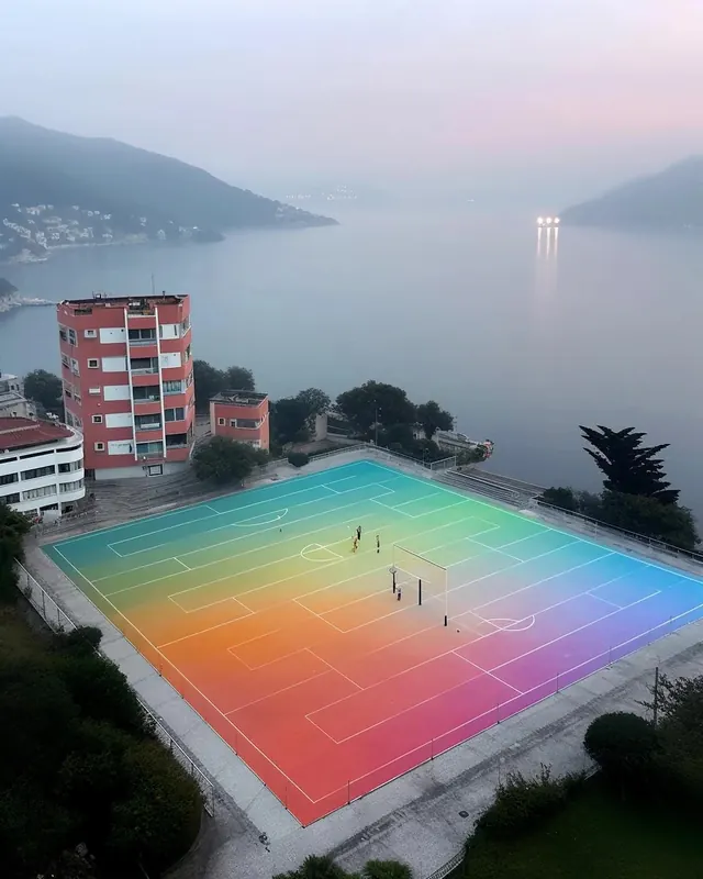 Gradient Pool Architecture, 3d-render, minimal, vibrant