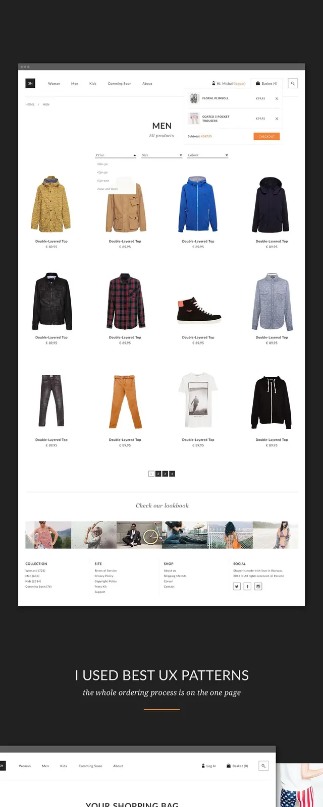 E-commerce Apparel UI Design, minimal, corporate-clean, light