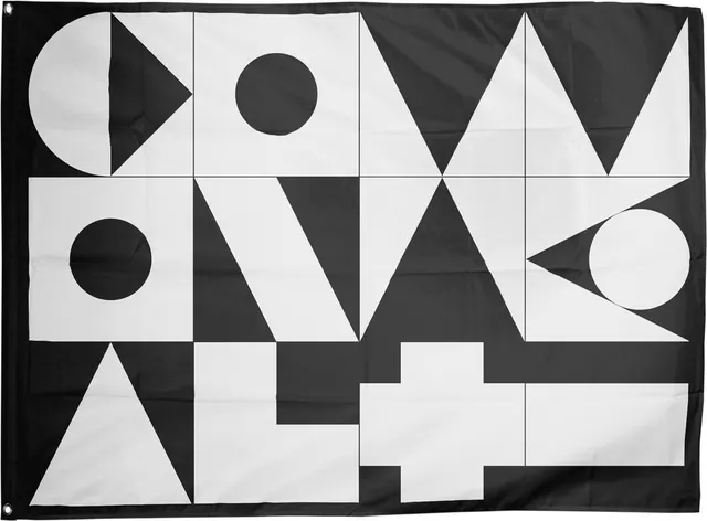 Black and white geometric flag design, minimal, geometric, monochrome