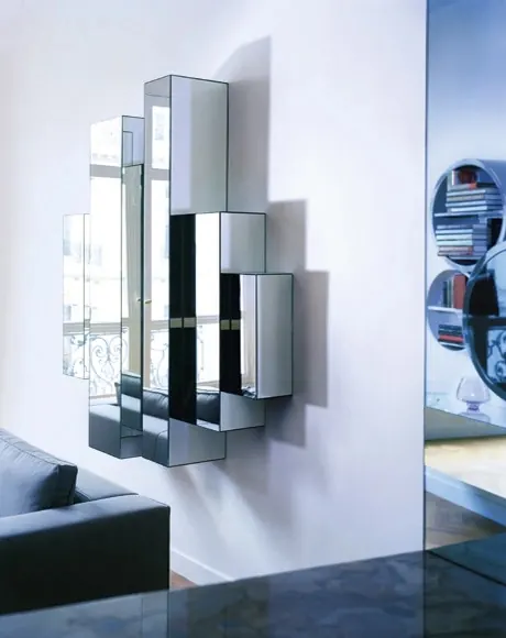 Mirrored Geometric Wall Installation, minimal, geometric, monochrome