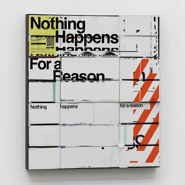 Nothing Happens For a Reason Typography Layout, swiss, brutalist, high-contrast